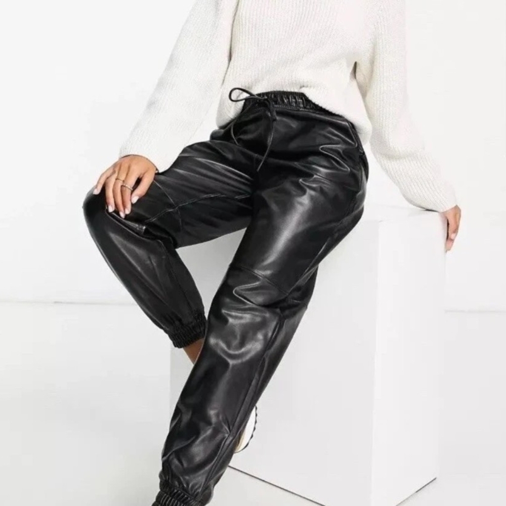 Abercrombie & Fitch Black Faux Leather Joggers - Picture 1 of 6